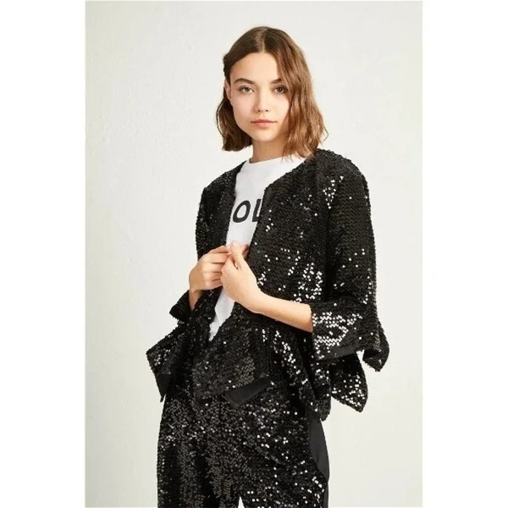 FRENCH CONNECTION Alodia Sequin Cropped Jacket 12‎ Party Holidays